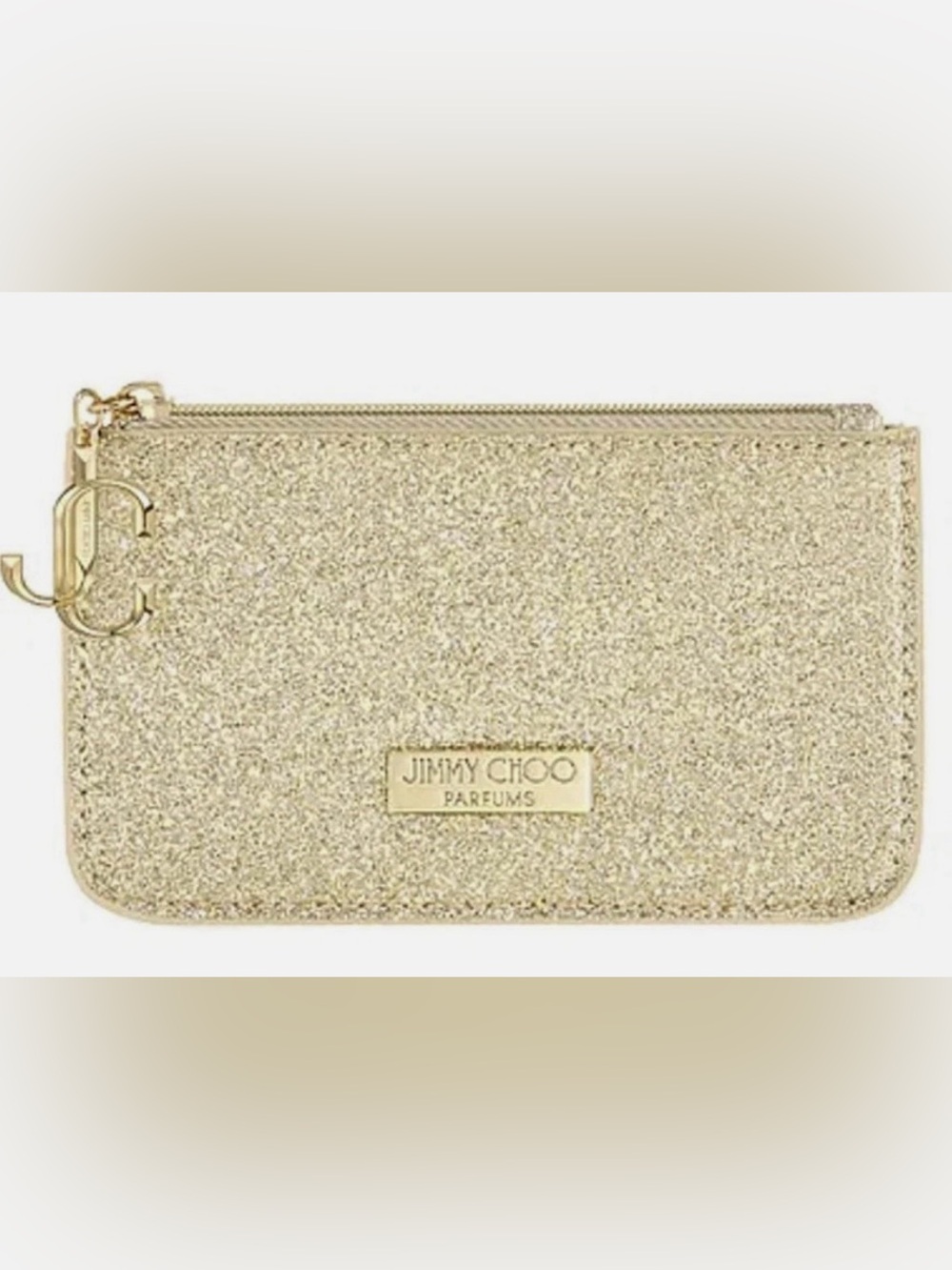 Jimmy Choo Gold Glitter Zip Card Holder NWOT